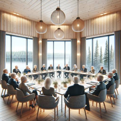 An AI-generated image of gray-haired people sitting around a round table.