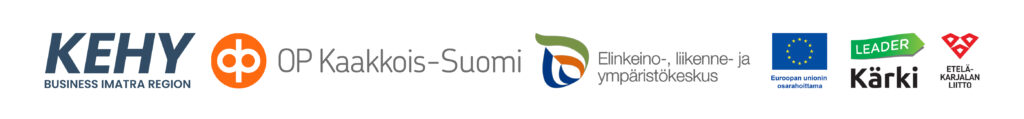 KEHYn, OP Kaakkois-Suomen, ELY-keskuksen, EU:n osarahoittaman, Kärki-Leaderin ja Etelä-Karjalan Liiton logot.